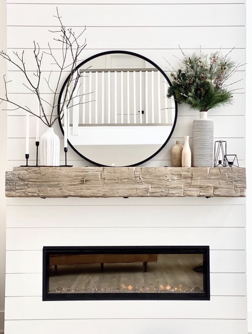 Mantel Decorating Ideas with a round mirror