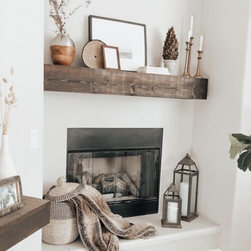 brown and white mantel decorating ideas