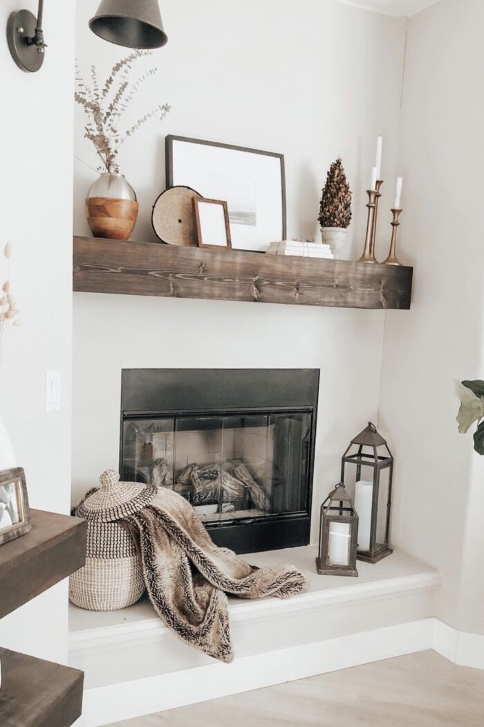 brown and white mantel decorating ideas