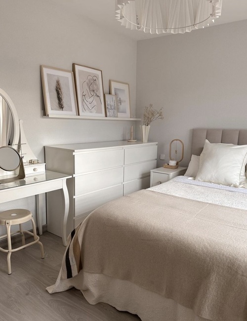 mix and match bedroom furniture ideas with white and beige colors