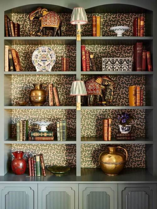 vintage decor books ideas with wallpaper