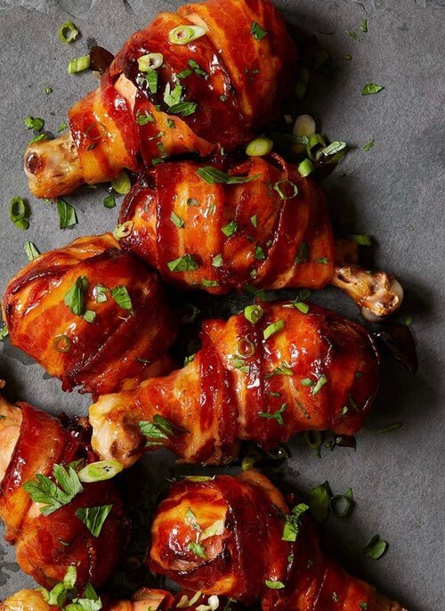 Bacon-wrapped chicken drumsticks