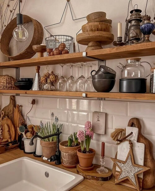 farmhouse kitchen shelves