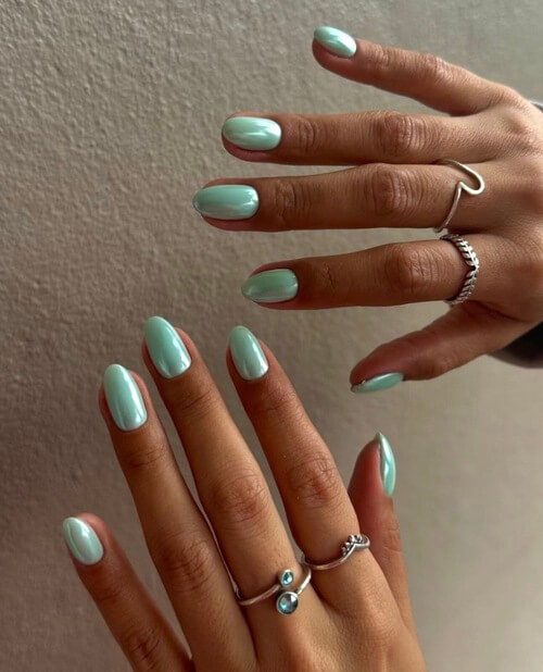 Glossy mint nail designs