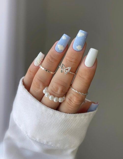 sky nail designs with square shape