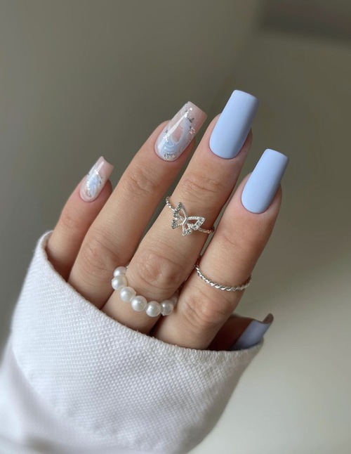 sky nail designs with matte blue