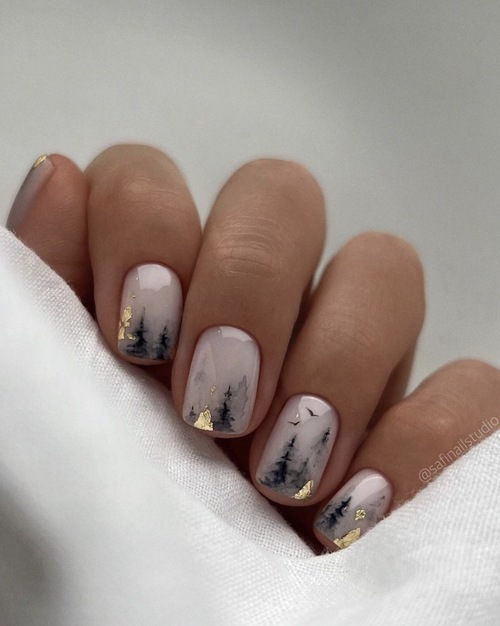 sky nail designs with gold highlight
