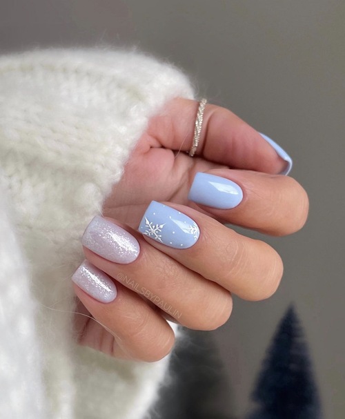 sky nail designs with snowflakes