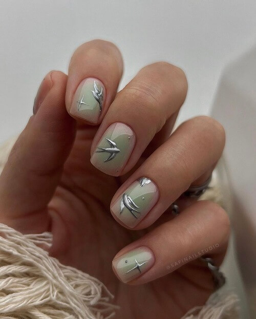 sky nail designs with green color