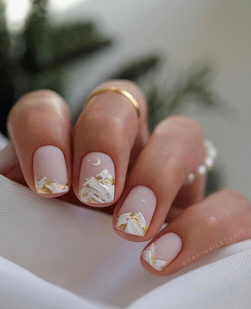 sky nail designs with mountains and moon
