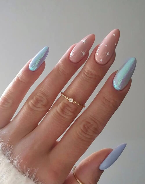 sky nail designs with shiny blue and stars