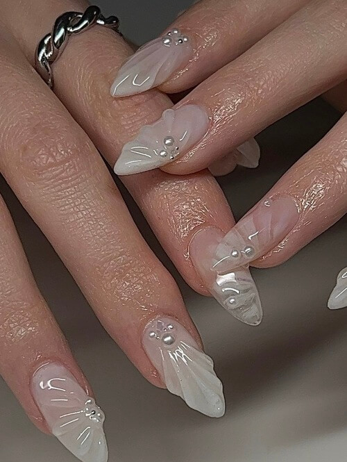 Nails with petal-like decorations