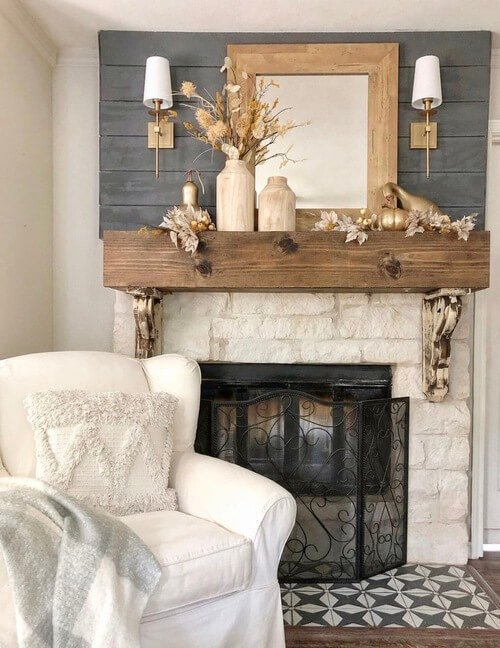 fall mantel decorating ideas with wood