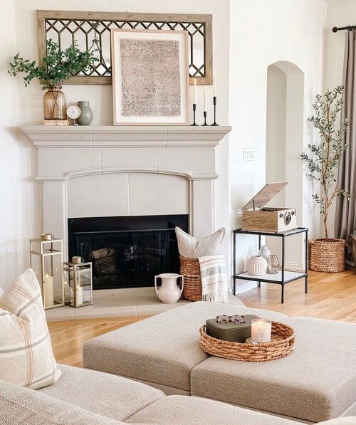 fall mantel decorating ideas with a picture