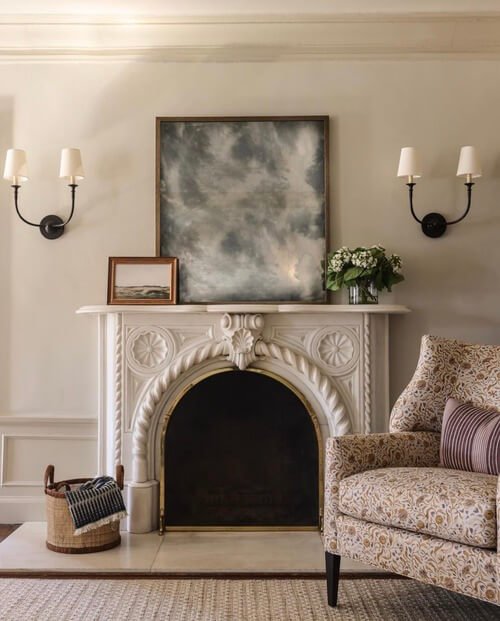 fall mantel decorating ideas with a fall sky frame