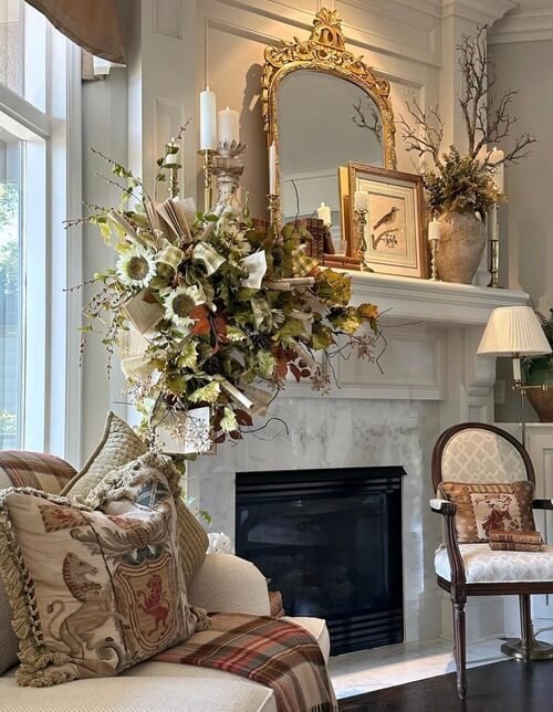 fall mantel decorating ideas with floral arrangements