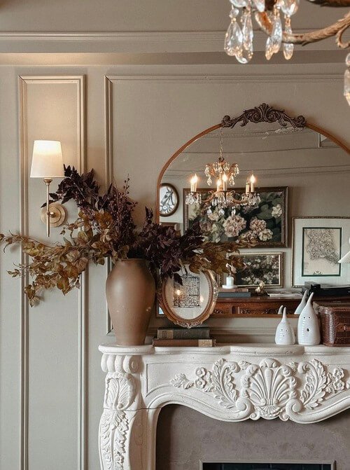 fall mantel decorating ideas an ornate frame