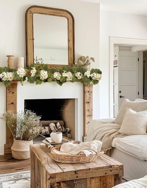 fall mantel decorating ideas with a wreath