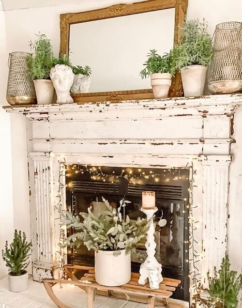 fall mantel decorating ideas with string lights